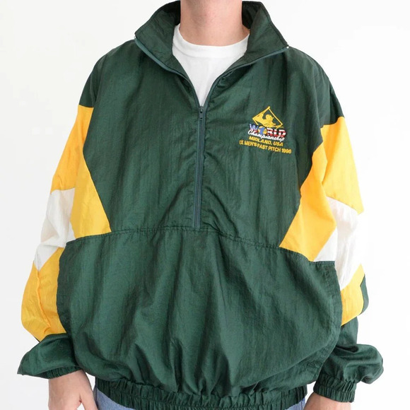 VTG Zacc Sportswear Green And Yellow Half Zip 96' World Championship Windbreaker - Picture 2 of 12